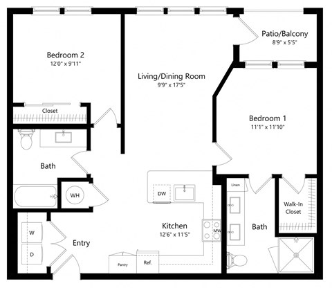 Two Bedroom Floor Plan with 996 Sq. Ft.  at The Exchange Luxury Apartments in St Pete FL